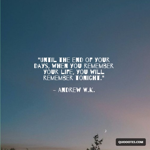 "Until the end of your days, when you remember your life, you will remember tonight." - Andrew W.K.