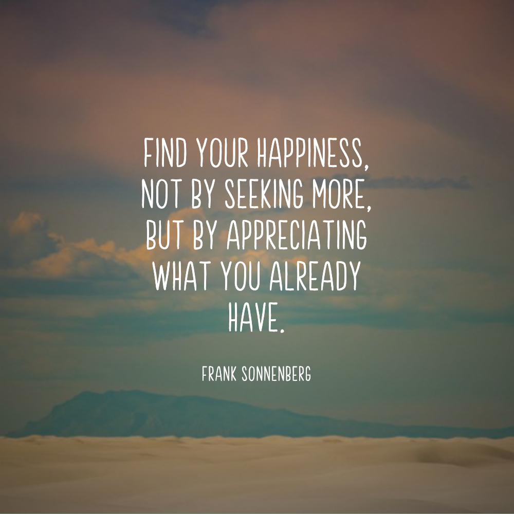 Find your happiness, not by seeking more, but by appreciating what you already have.